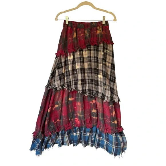 R13 Pieced Gathered Skirt in Red, Beige, & Blue Plaid - Small - Picture 4 of 14